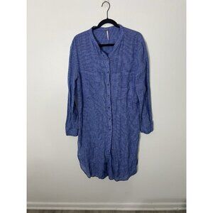 Free People Button Down Linen Blend Gingham Tunic Dress Blue Size Medium